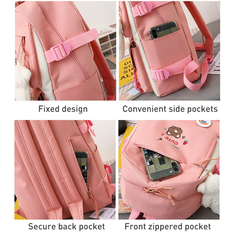 5pcs/Set Student Schoolbags, Lightweight and Cute Girls Backpack with Bear(Blue) - Double-shoulder Bags by PMC TechLife | Online Shopping South Africa | PMC TechLife