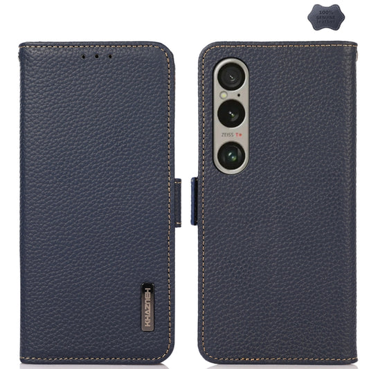 For Sony Xperia 1 VI KHAZNEH Side-Magnetic Litchi Genuine Leather RFID Case(Blue) - Sony Cases by PMC Jewellery | Online Shopping South Africa | PMC Jewellery | Buy Now Pay Later Mobicred