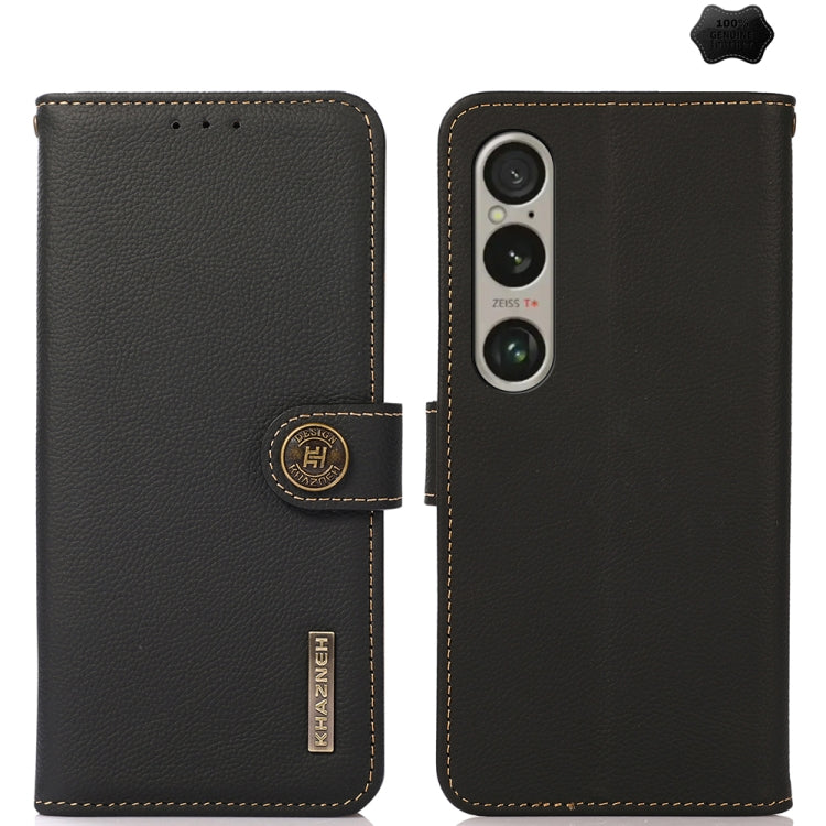 For Sony Xperia 1 VI KHAZNEH Custer Genuine Leather RFID Phone Case(Black) - Sony Cases by PMC TechLife | Online Shopping South Africa | PMC TechLife | Buy Now Pay Later Mobicred
