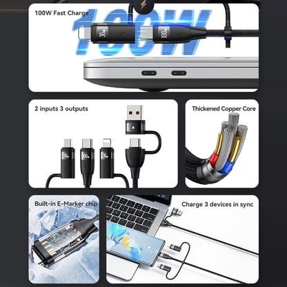 USAMS US-SJ646 U85 2m PD100W 6 in 1 Alloy Multifunctional Fast Charging Cable(Black) - Multifunction Cable by USAMS | Online Shopping South Africa | PMC Jewellery | Buy Now Pay Later Mobicred