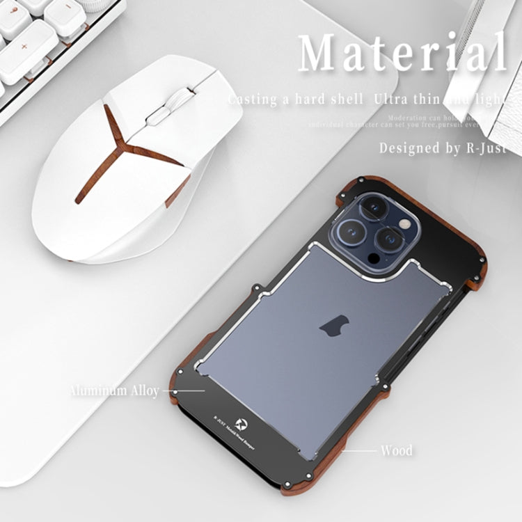 For iPhone 16 R-JUST Ironwood Generation Metal Hybrid Wood Phone Case - free shipping - PMC Jewellery - Order now!