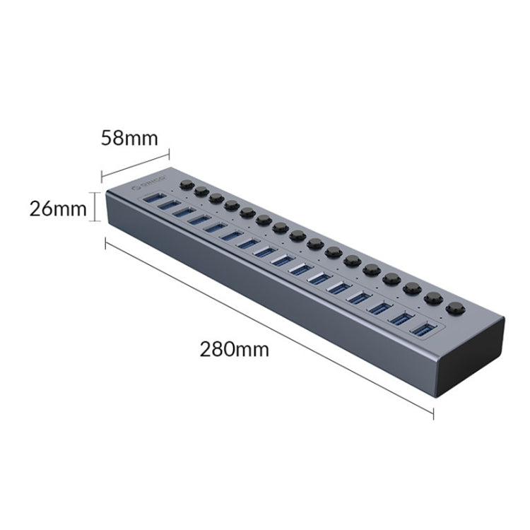 ORICO BT2U3-16AB-GY-BP 16 Ports USB 3.0 HUB with Individual Switches(UK Plug) - USB 3.0 HUB by ORICO | Online Shopping South Africa | PMC Jewellery | Buy Now Pay Later Mobicred