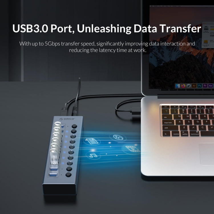 ORICO BT2U3-10AB-GY-BP 10 Ports USB 3.0 HUB with Individual Switches(UK Plug) - USB 3.0 HUB by ORICO | Online Shopping South Africa | PMC Jewellery | Buy Now Pay Later Mobicred