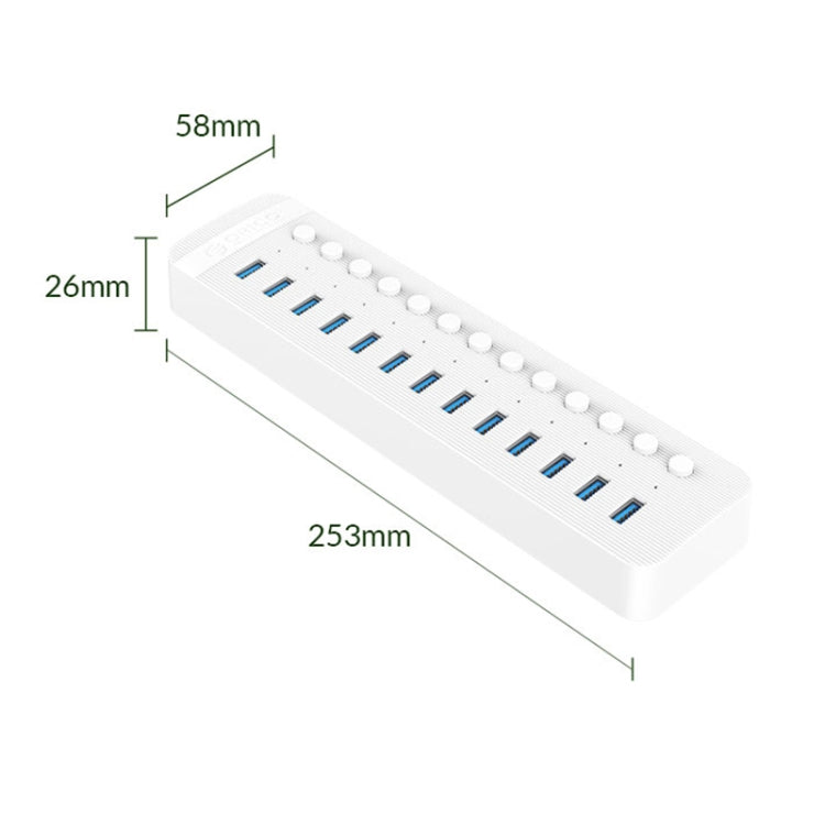 ORICO CT2U3-13AB Plastic Stripes 13 Ports USB 3.0 HUB with Individual Switches, Plug:UK Plug(White) - USB 3.0 HUB by ORICO | Online Shopping South Africa | PMC Jewellery | Buy Now Pay Later Mobicred