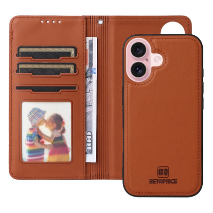 For iPhone 16 BETOPNICE BN-005 2 in 1 Detachable Imitate Genuine Leather Phone Case(Brown) - iPhone 16 Cases by BETOPNICE | Online Shopping South Africa | PMC Jewellery | Buy Now Pay Later Mobicred