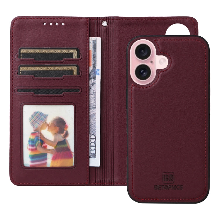 For iPhone 16 Plus BETOPNICE BN-005 2 in 1 Detachable Imitate Genuine Leather Phone Case(Wine Red) - iPhone 16 Plus Cases by BETOPNICE | Online Shopping South Africa | PMC Jewellery | Buy Now Pay Later Mobicred