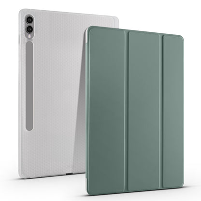 For Samsung Galaxy Tab S10+ / S9+ 3-folding Transparent TPU Smart Leather Tablet Case with Pen Slot(Green) - Galaxy Tab S9+ Cases by PMC Jewellery | Online Shopping South Africa | PMC Jewellery | Buy Now Pay Later Mobicred