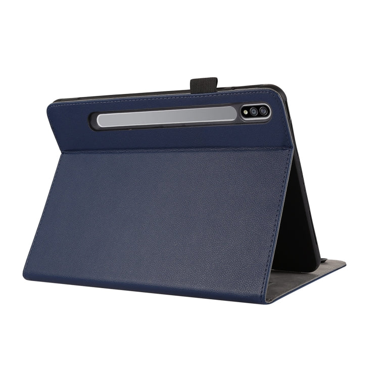 For Samsung Galaxy Tab S9 / S8 / S7 Litchi Texture Leather Sucker Tablet Case(Dark Blue) - Other Galaxy Tab PC by PMC Jewellery | Online Shopping South Africa | PMC Jewellery | Buy Now Pay Later Mobicred