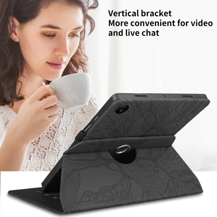 For Realme Pad 2 Tree Life Embossed Rotation Leather Tablet Case(Black) - Realme by PMC TechLife | Online Shopping South Africa | PMC TechLife | Buy Now Pay Later Mobicred