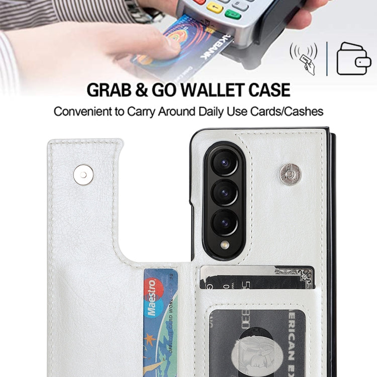 For Samsung Galaxy Z Fold4 Double Buckle Card Slot Foldable Phone Case with Pen Slot(White) - Galaxy Z Fold4 5G Cases by PMC Jewellery | Online Shopping South Africa | PMC Jewellery