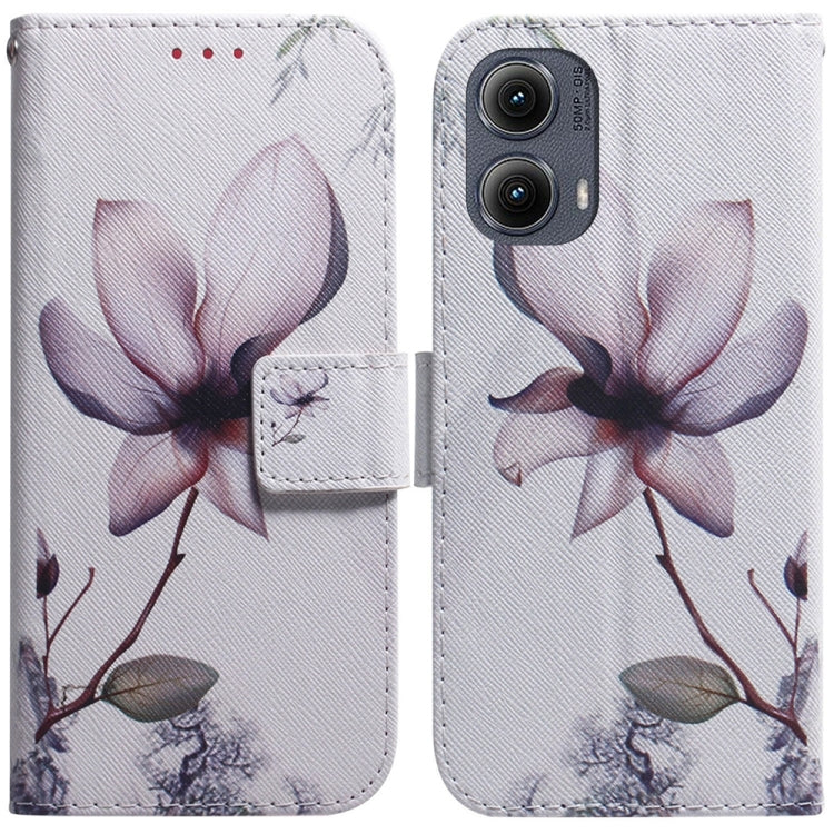 For Motorola Edge 2024 Coloured Drawing Flip Leather Phone Case(Magnolia) - Motorola Cases by PMC Jewellery | Online Shopping South Africa | PMC Jewellery | Buy Now Pay Later Mobicred