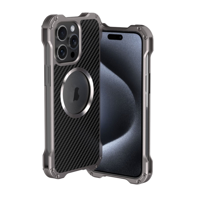 For iPhone 15 Pro R-JUST RJ51 Hollow MagSafe Magnetic Metal Phone Case(Space Grey) - free shipping - PMC TechLife - Order now!