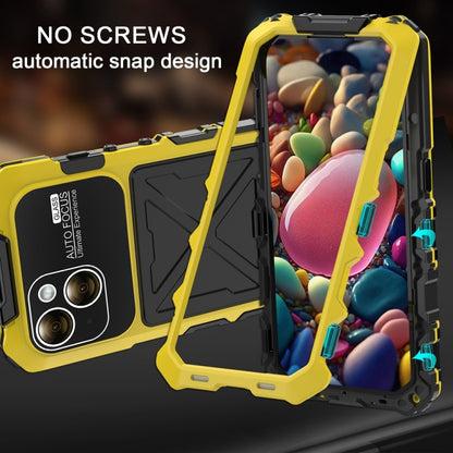 For iPhone 15 Plus R-JUST Metal + Silicone + Tempered Glass Life Waterproof Phone Case with Holder(Yellow) - iPhone 15 Plus Cases by R-JUST | Online Shopping South Africa | PMC Jewellery