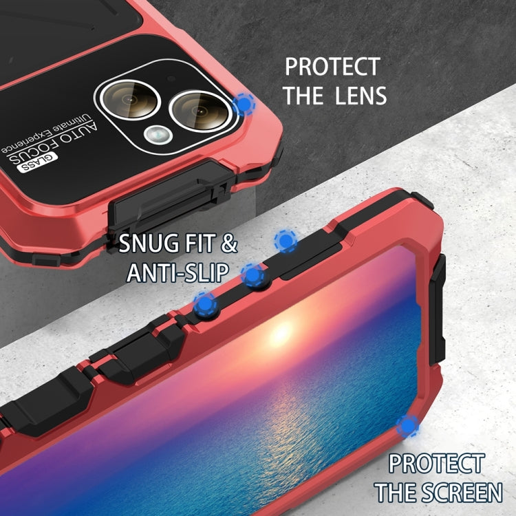 For iPhone 15 R-JUST Metal + Silicone + Tempered Glass Life Waterproof Phone Case with Holder(Red) - iPhone 15 Cases by R-JUST | Online Shopping South Africa | PMC Jewellery