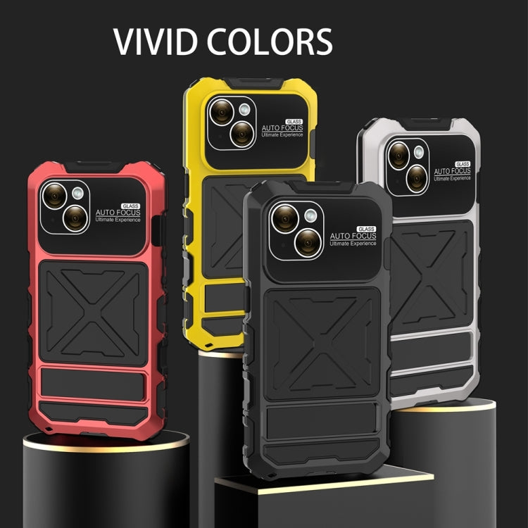 For iPhone 15 R-JUST Metal + Silicone + Tempered Glass Life Waterproof Phone Case with Holder(Yellow) - iPhone 15 Cases by R-JUST | Online Shopping South Africa | PMC Jewellery