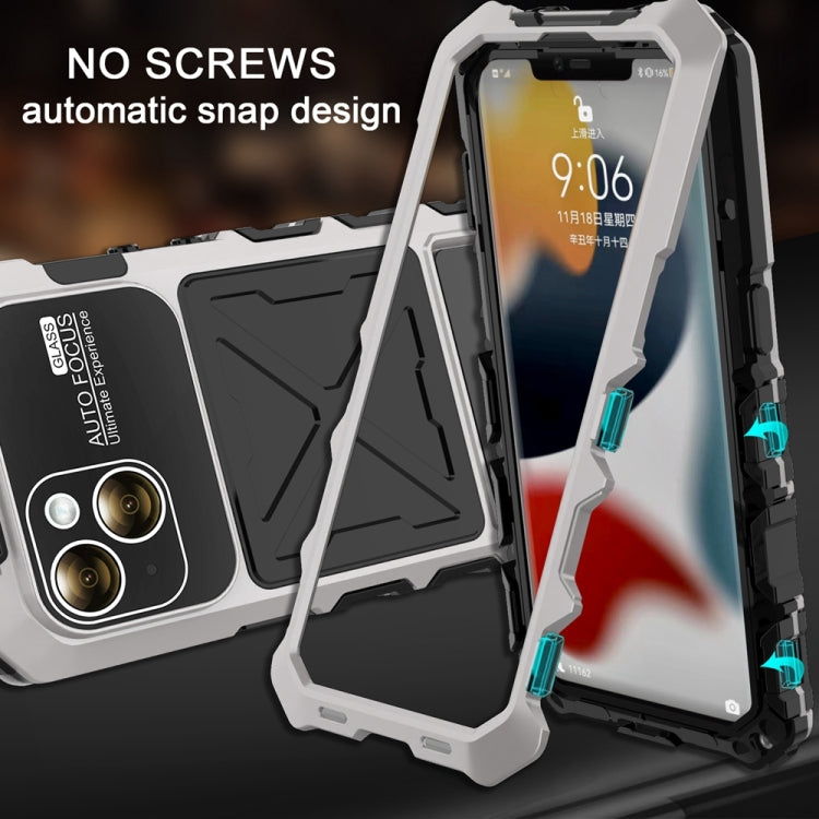 For iPhone 15 R-JUST Metal + Silicone + Tempered Glass Life Waterproof Phone Case with Holder(Silver) - iPhone 15 Cases by R-JUST | Online Shopping South Africa | PMC Jewellery