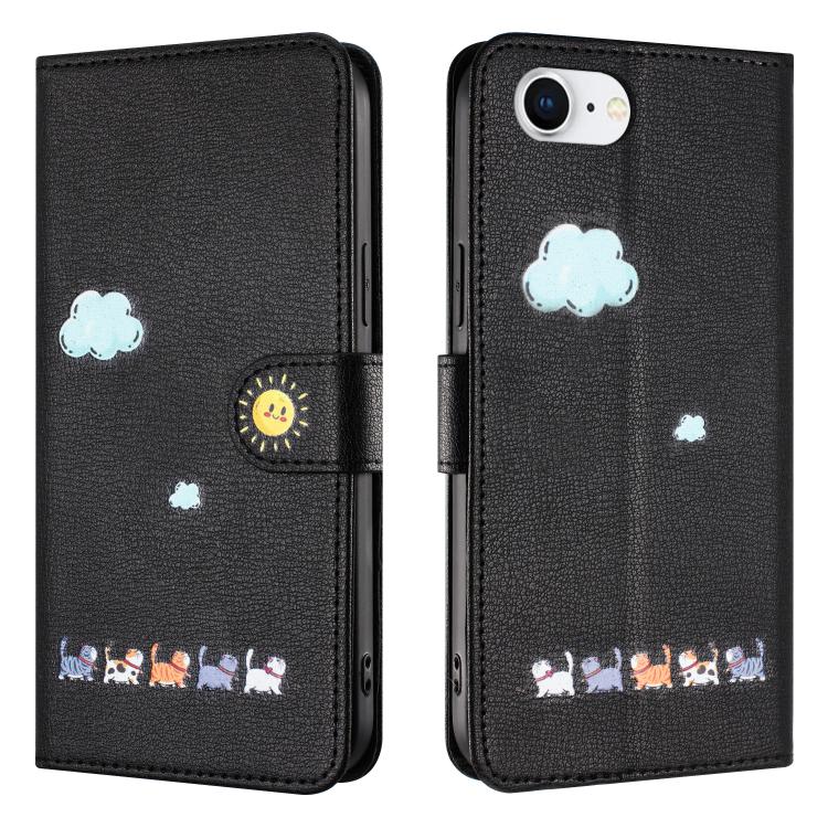 For iPhone 16e Cartoon Cats Leather Phone Case(Black) - iPhone 16e Cases by PMC TechLife | Online Shopping South Africa | PMC TechLife | Buy Now Pay Later Mobicred