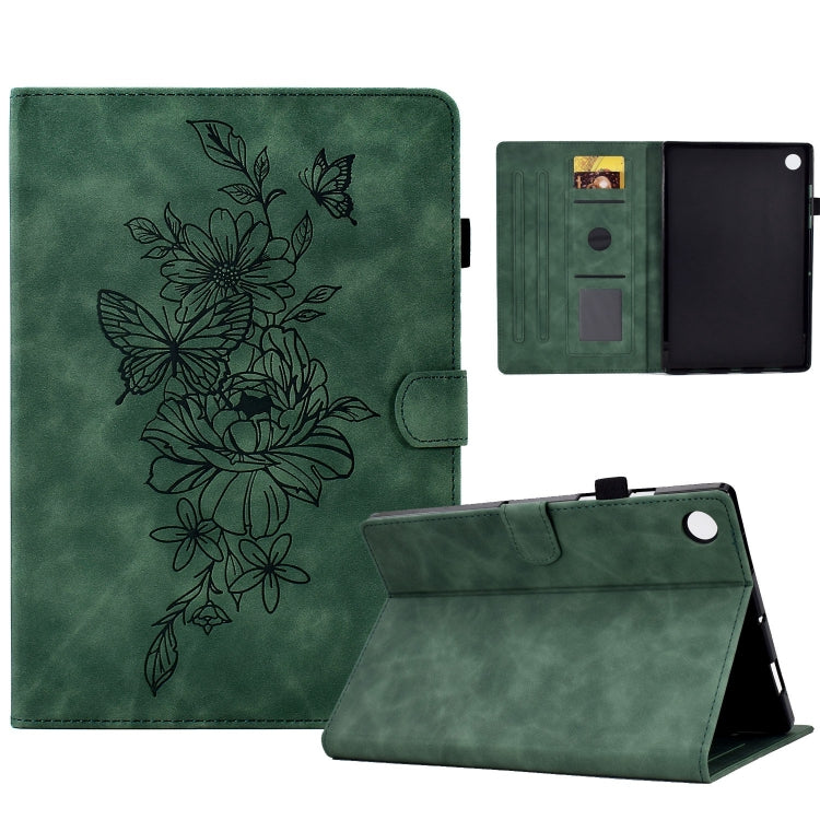 For Samsung Galaxy Tab A9+ Peony Butterfly Embossed Leather Smart Tablet Case(Green) - free shipping - PMC TechLife - Order now!