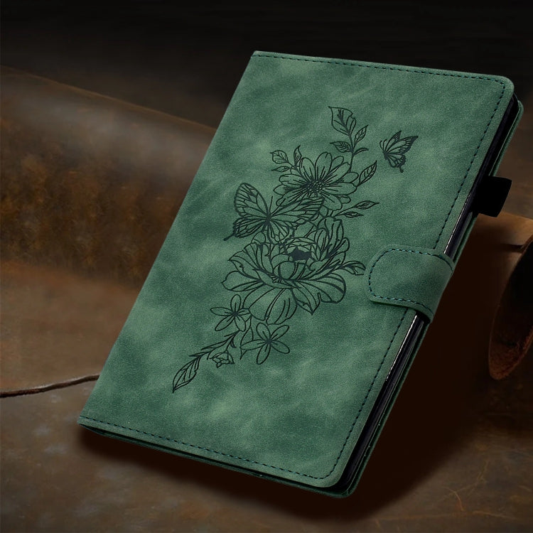 For Samsung Galaxy Tab A9+ Peony Butterfly Embossed Leather Smart Tablet Case(Green) - free shipping - PMC TechLife - Order now!