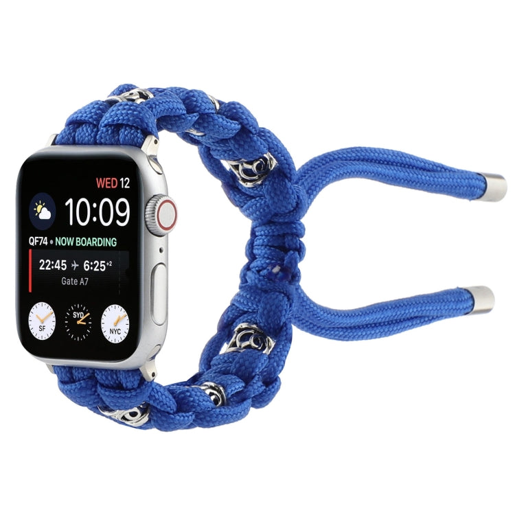 For Apple Watch Series 8 45mm Silk Silver Beads Braided Watch Band(Blue) - Watch Bands by PMC Jewellery | Online Shopping South Africa | PMC Jewellery