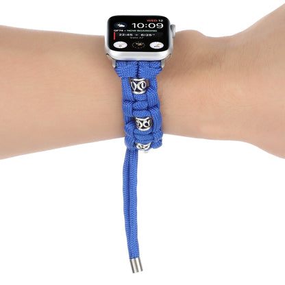 For Apple Watch Series 8 45mm Silk Silver Beads Braided Watch Band(Blue) - Watch Bands by PMC Jewellery | Online Shopping South Africa | PMC Jewellery