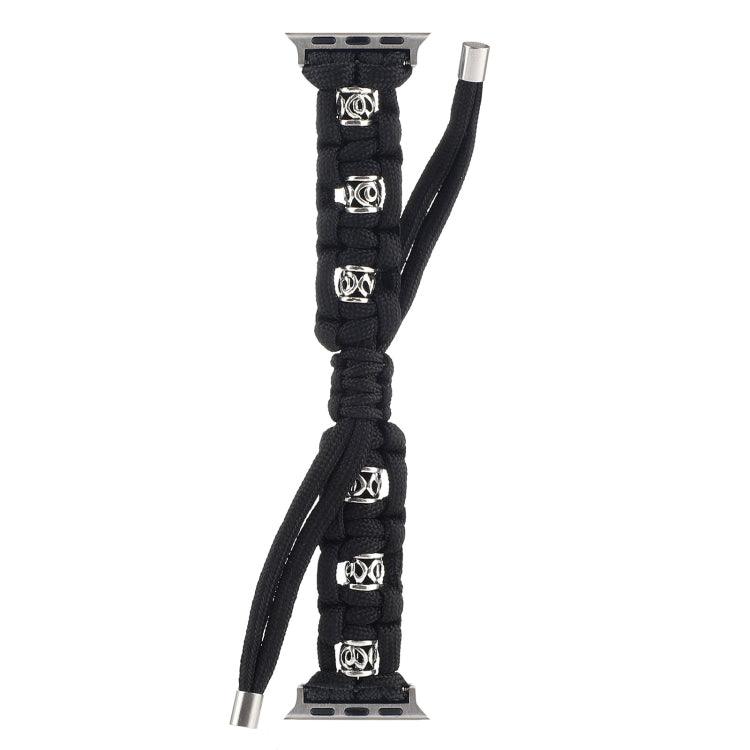 For Apple Watch Series 7 45mm Silk Silver Beads Braided Watch Band(Black) - free shipping - PMC TechLife - Order now!