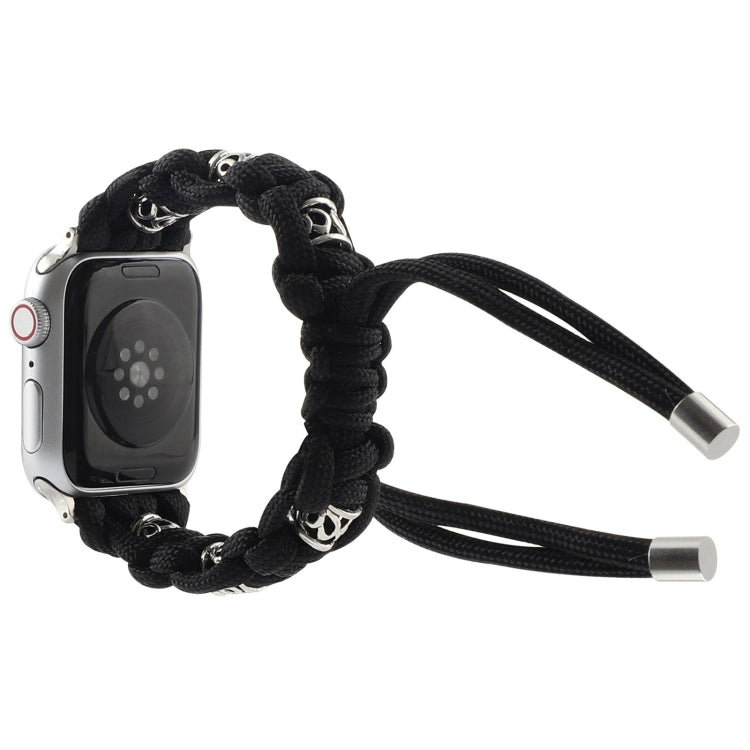 For Apple Watch Series 7 45mm Silk Silver Beads Braided Watch Band(Black) - free shipping - PMC TechLife - Order now!
