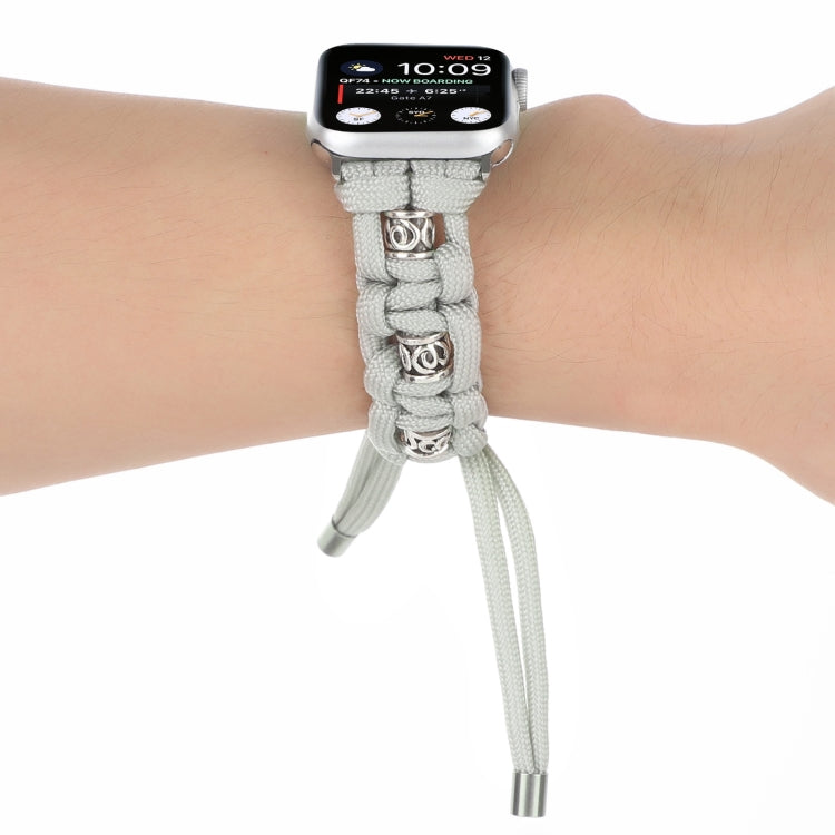 For Apple Watch Series 3 42mm Silk Silver Beads Braided Watch Band(Grey) - Watch Bands by PMC TechLife | Online Shopping South Africa | PMC TechLife