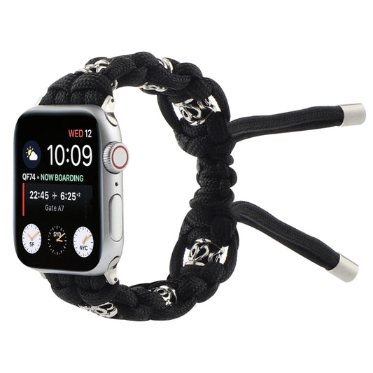 For Apple Watch 38mm Silk Silver Beads Braided Watch Band(Black) - Watch Bands by PMC Jewellery | Online Shopping South Africa | PMC Jewellery