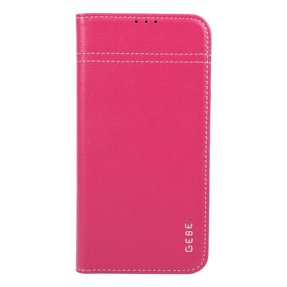 For iPhone 16 Pro GEBEI Top-grain Horizontal Flip Leather Phone Case(Rose Red) - iPhone 16 Pro Cases by GEBEI | Online Shopping South Africa | PMC Jewellery | Buy Now Pay Later Mobicred