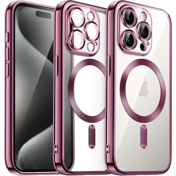 For iPhone 15 Pro Max Magsafe Magnetic Transparent Electroplated TPU Phone Case(Pink) - iPhone 15 Pro Max Cases by PMC TechLife | Online Shopping South Africa | PMC TechLife