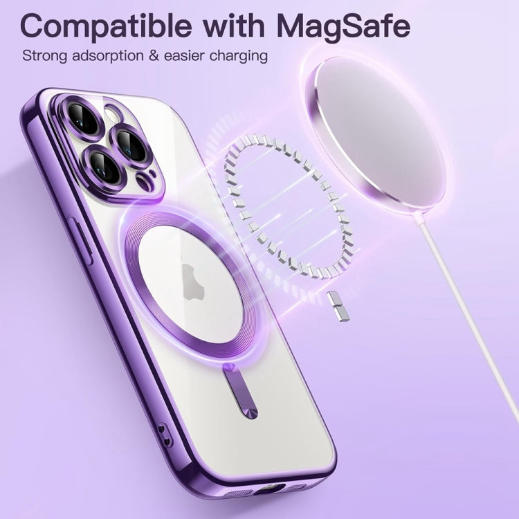 For iPhone 14 Pro Magsafe Magnetic Transparent Electroplated TPU Phone Case(Purple) - iPhone 14 Pro Cases by PMC Jewellery | Online Shopping South Africa | PMC Jewellery