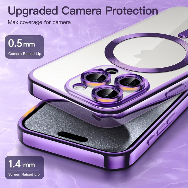 For iPhone 14 Pro Magsafe Magnetic Transparent Electroplated TPU Phone Case(Purple) - iPhone 14 Pro Cases by PMC Jewellery | Online Shopping South Africa | PMC Jewellery