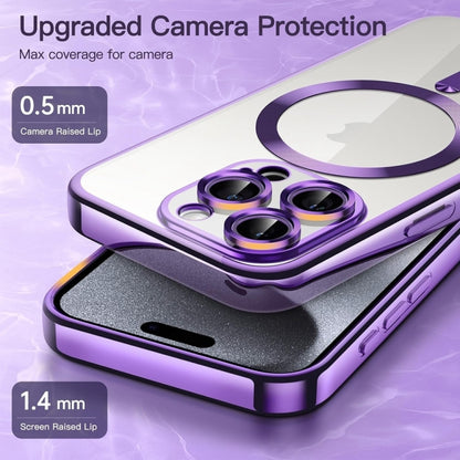 For iPhone 16 Transparent Electroplated Magsafe Magnetic TPU Phone Case(Purple) - iPhone 16 Cases by PMC Jewellery | Online Shopping South Africa | PMC Jewellery | Buy Now Pay Later Mobicred