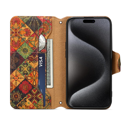 For iPhone 16 Denior Flower Language Series Cork Fabric Oil Edge Leather Phone Case(Autumn) - iPhone 16 Cases by Denior | Online Shopping South Africa | PMC Jewellery | Buy Now Pay Later Mobicred