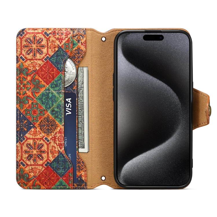 For iPhone 16 Denior Flower Language Series Cork Fabric Oil Edge Leather Phone Case(Winter) - iPhone 16 Cases by Denior | Online Shopping South Africa | PMC Jewellery | Buy Now Pay Later Mobicred