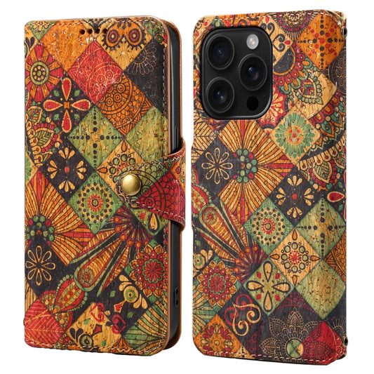 For iPhone 16 Pro Denior Flower Language Series Cork Fabric Oil Edge Leather Phone Case(Autumn) - iPhone 16 Pro Cases by Denior | Online Shopping South Africa | PMC Jewellery | Buy Now Pay Later Mobicred