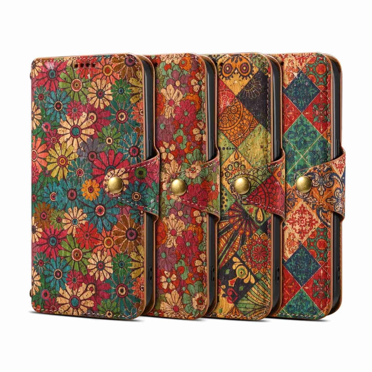 For iPhone 16 Denior Flower Language Series Cork Fabric Oil Edge Leather Phone Case(Winter) - iPhone 16 Cases by Denior | Online Shopping South Africa | PMC Jewellery | Buy Now Pay Later Mobicred