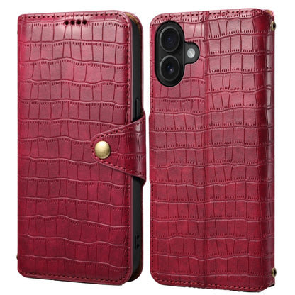 For iPhone 16 Plus Denior Crocodile Texture Oil Edge Leather Phone Case(Rose Red) - iPhone 16 Plus Cases by Denior | Online Shopping South Africa | PMC Jewellery | Buy Now Pay Later Mobicred