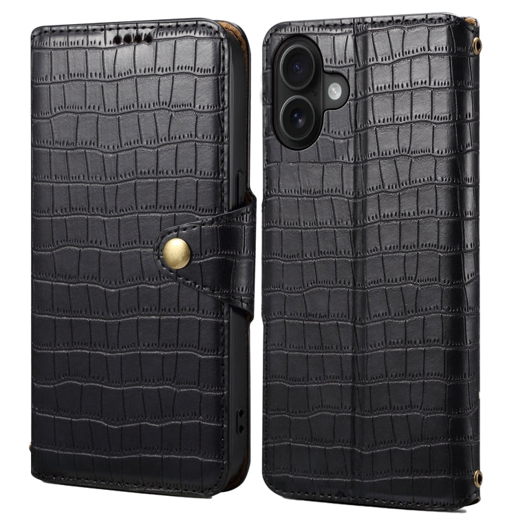 For iPhone 16 Plus Denior Crocodile Texture Oil Edge Leather Phone Case(Black) - iPhone 16 Plus Cases by Denior | Online Shopping South Africa | PMC Jewellery | Buy Now Pay Later Mobicred