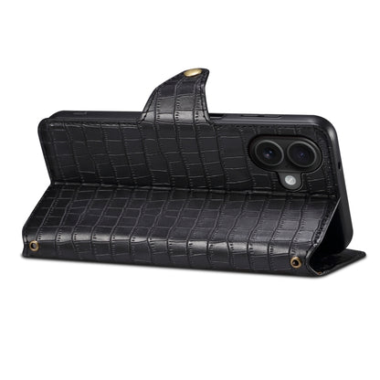 For iPhone 16 Plus Denior Crocodile Texture Oil Edge Leather Phone Case(Black) - iPhone 16 Plus Cases by Denior | Online Shopping South Africa | PMC Jewellery | Buy Now Pay Later Mobicred