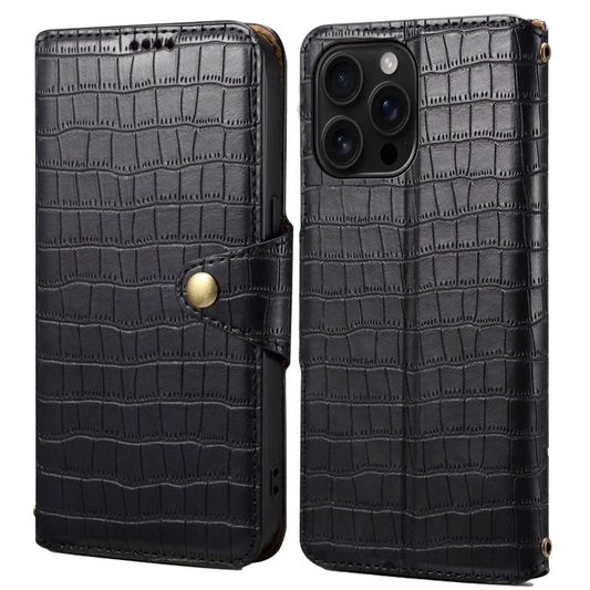 For iPhone 16 Pro Max Denior Crocodile Texture Oil Edge Leather Phone Case(Black) - iPhone 16 Pro Max Cases by Denior | Online Shopping South Africa | PMC Jewellery | Buy Now Pay Later Mobicred