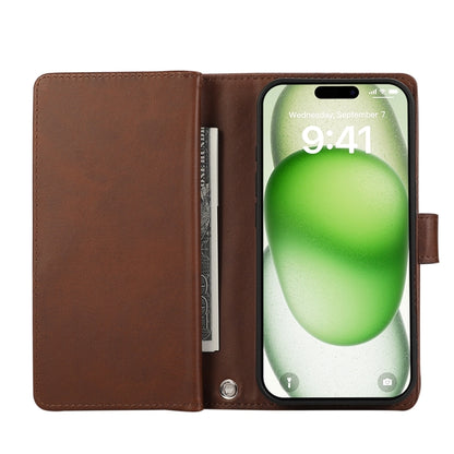 For iPhone 16 Plus Wristband Card Slot Leather Phone Case(Coffee) - iPhone 16 Plus Cases by PMC Jewellery | Online Shopping South Africa | PMC Jewellery | Buy Now Pay Later Mobicred