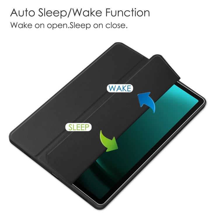 For Samsung Galaxy Tab S9 FE+ Acrylic 3-folding Smart Leather Tablet Case with Pen Slot(Black) - Galaxy Tab S9 FE+ by PMC TechLife | Online Shopping South Africa | PMC TechLife