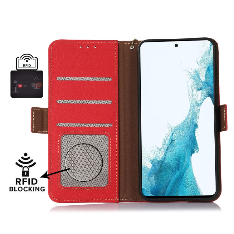For Huawei Mate 60 Side-Magnetic TJ Genuine Leather RFID Phone Case(Red) - Huawei Cases by PMC TechLife | Online Shopping South Africa | PMC TechLife | Buy Now Pay Later Mobicred