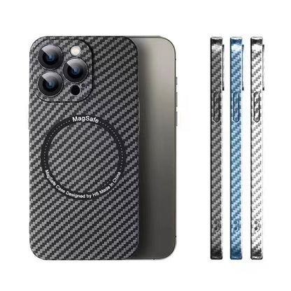 For iPhone 12 MagSafe Magnetic PC Carbon Fiber Phone Case with Lens Film(Blue) - iPhone 12 / 12 Pro Cases by PMC Jewellery | Online Shopping South Africa | PMC Jewellery