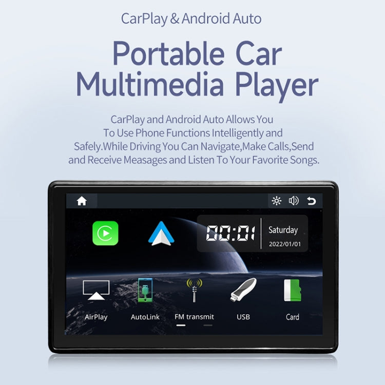 X70-1 Car 7 inch IPS Portable Smart Screen Wireless Screen Projection Carplay Android Auto(Black) - Car Monitor by PMC Jewellery | Online Shopping South Africa | PMC Jewellery | Buy Now Pay Later Mobicred