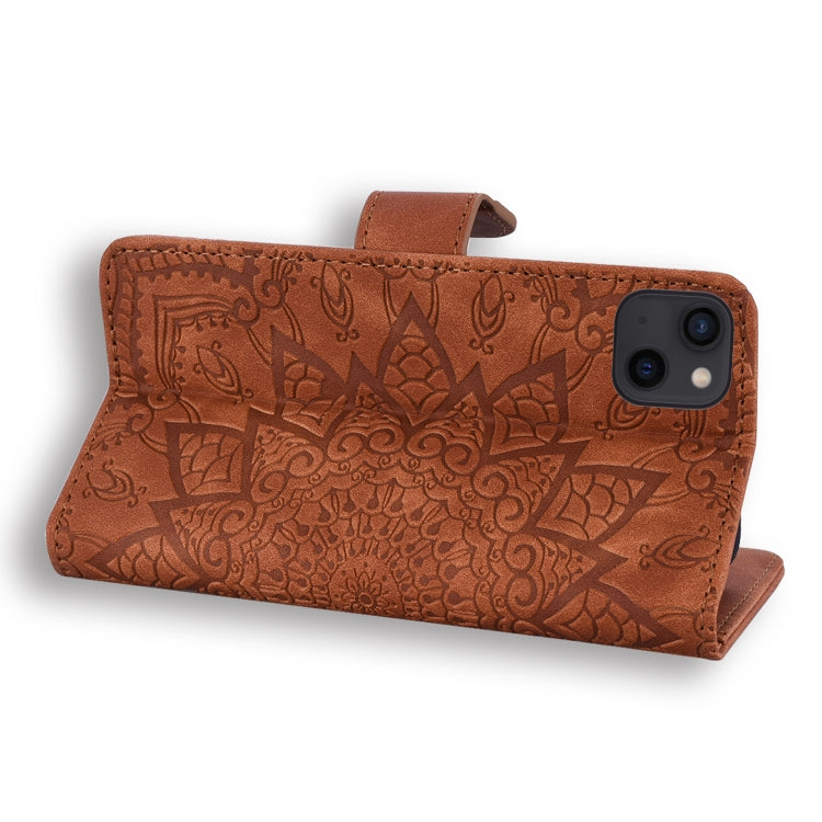 For iPhone 16 Pro Mandala Embossed Dual-Fold Calf Leather Phone Case(Brown) - iPhone 16 Pro Cases by PMC Jewellery | Online Shopping South Africa | PMC Jewellery | Buy Now Pay Later Mobicred