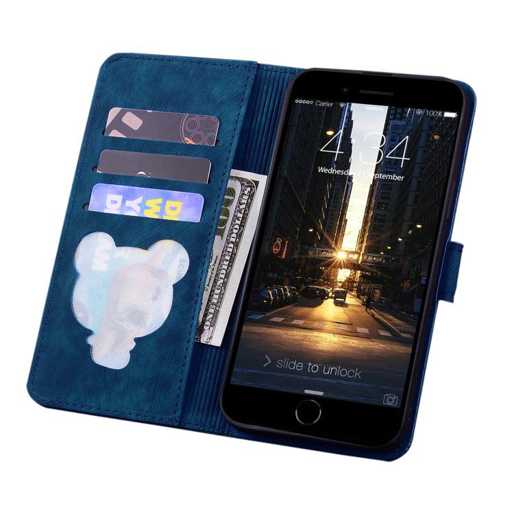 For iPhone 16e Cartoon Sakura Cat Embossed Leather Phone Case(Royal Blue) - iPhone 16e Cases by PMC TechLife | Online Shopping South Africa | PMC TechLife | Buy Now Pay Later Mobicred