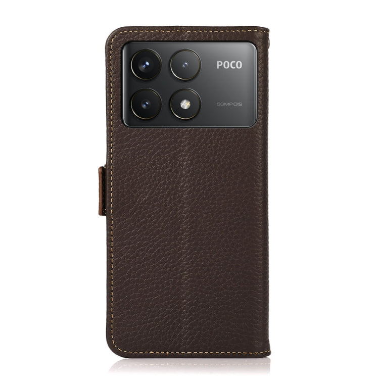 For Xiaomi Redmi K70 KHAZNEH Side-Magnetic Litchi Genuine Leather RFID Phone Case(Brown) - K70 Cases by PMC Jewellery | Online Shopping South Africa | PMC Jewellery | Buy Now Pay Later Mobicred